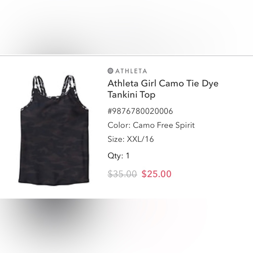 Athleta Girl size 16 tankini top. NWT